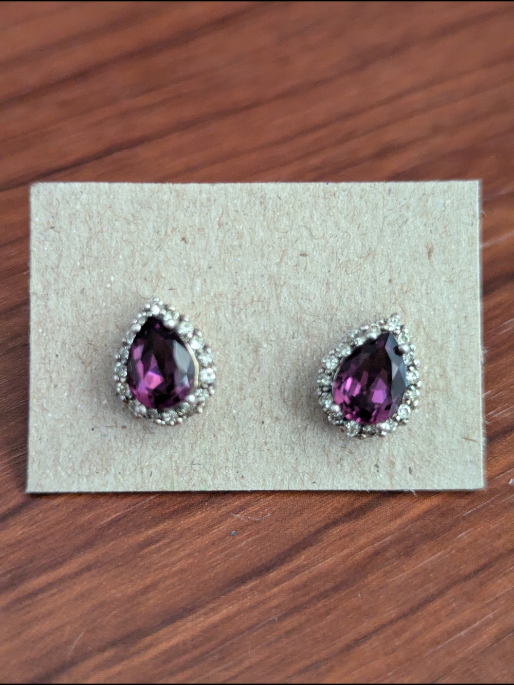 Purple Teardrop Crystal Halo Stud Earrings - Unbranded. Silver Tone